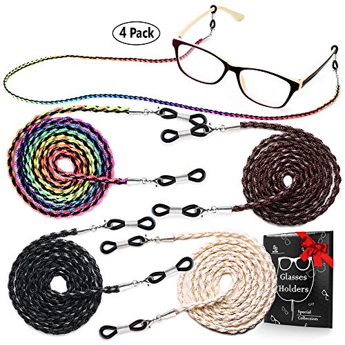 Product Cover Eye Glasses String Holder Chain - Premium ECO Leather Eyeglass Lanyards Straps Cords for Men and Women - Glasses Holders Around Neck