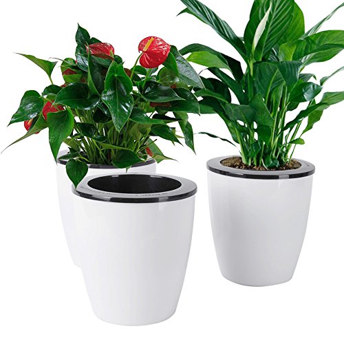 Product Cover Vencer 3 Pack Self Watering Plante Flower Pot,Suitable for All Plants,Herbs,African Violets,Succulents,Flowers Or Start Plants,White,VF-059
