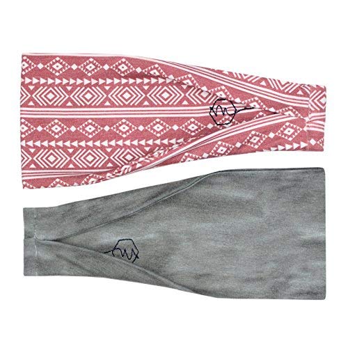 Product Cover Maven Thread Women's Headband Yoga Running Exercise Sports Workout Athletic Gym Wide Sweat Wicking Stretchy No Slip 2 Pack Set Aztec