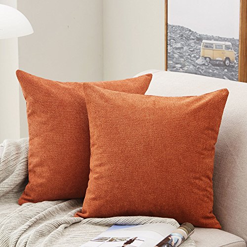 Product Cover MERNETTE Pack of 2, Thick Chenille Decorative Square Throw Pillow Cover Cushion Covers Pillowcase, Home Decor Decorations for Sofa Couch Bed Chair 18x18 Inch/45x45 cm (Burnt Henna)