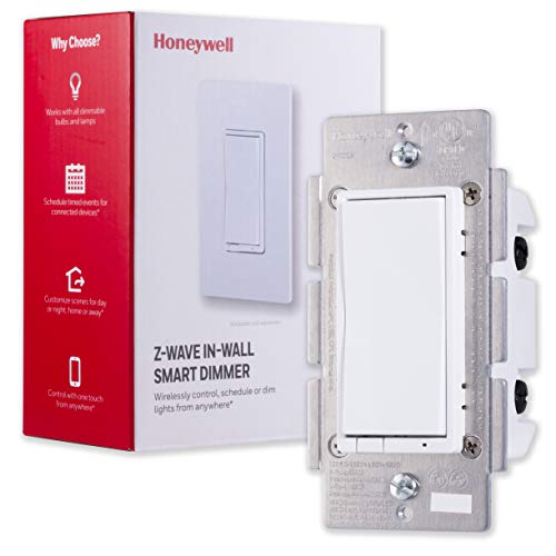 Product Cover Honeywell Z-Wave Plus Smart Light Dimmer Switch, In-Wall Paddle, Interchangeable White & Almond | Built-In Repeater & Range Extender | ZWave Hub Required - SmartThings, Wink, Alexa Compatible, 39351