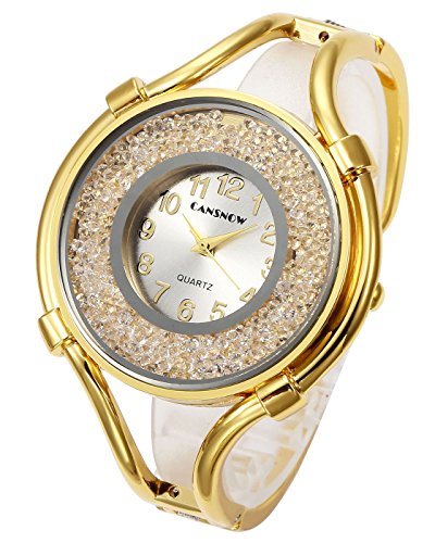 Product Cover Top Plaza Women Ladies Casual Luxury Gold Silver Rose Gold Tone Alloy Analog Quartz Bracelet Watch Big Face Small Dial Rhinestones Decorated Elegant Dress Bangle Cuff Wristwatch