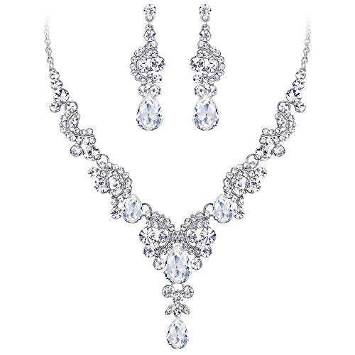 Product Cover EVER FAITH Austrian Crystal Bridal Floral Wave Teardrop Necklace Earrings Set