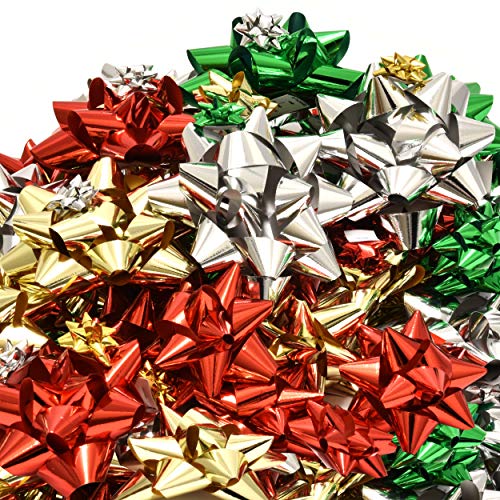 Product Cover 120 Christmas Bows Self Adhesive for Presents Wreaths Wrapping Holiday Gifts Includes Large Medium Small and Mini Sizes in Red Green Silver and Gold 24 of 4
