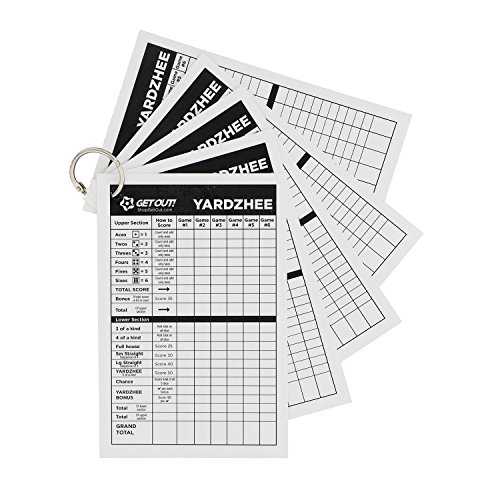 Product Cover Get Out! Giant Yard Dice Laminated Score Keeper Cards Small 5pk - Jumbo Outdoor Lawn Game Dice Point Pads Game Sheets