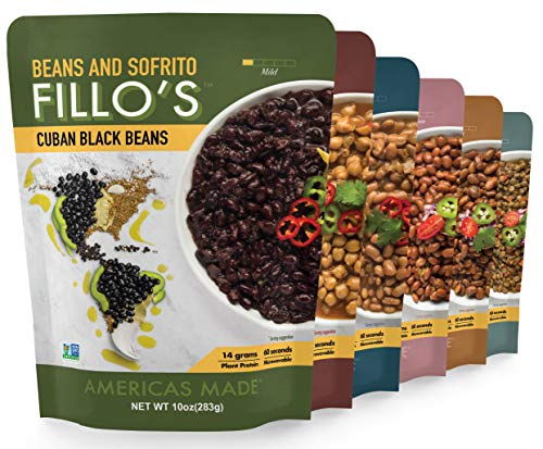 Product Cover FILLO'S Variety Pack, Sofrito Beans, 6 Count, Cuban Black Beans, Tex Mex Pinto, Puerto Rican Pink Beans, Mexican Mayocoba Beans, Peruvian Lentils, Panamanian Garbanzos, Non-GMO, Vegan, Plant Protein