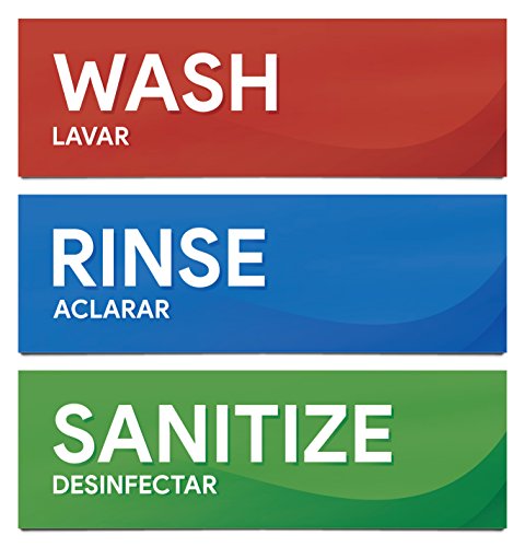 Product Cover Wash Rinse and Sanitize Sink Labels | Sticker Signs for Restaurants, Kitchens, Food Trucks, Bussing Stations, Dishwashing (Three 8 1/2