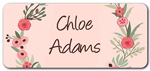 Product Cover Personalized Name Labels - Cute Customized Designs for Both Babies and Kids - Great for School and Daycare - Easy-to-Apply Stickers Have a Glossy Finish - Waterproof - 48 ct. (Flower Wreath)