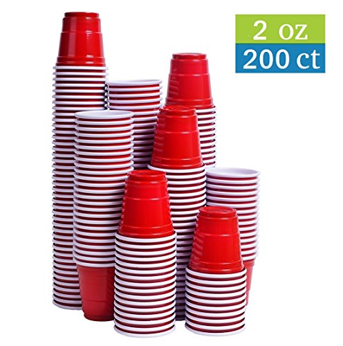 Product Cover Tashibox Disposable Mini Red Shot Glasses - 2 Ounce - 200 Count - Mini Party Cups, Jager Bomb, Jello Shots, Sample Cups.