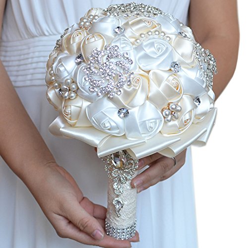 Product Cover FAYBOX Handmade Rhinestone Brooch Stunning Tassel Wedding Bridal Bouquets White and Ivory