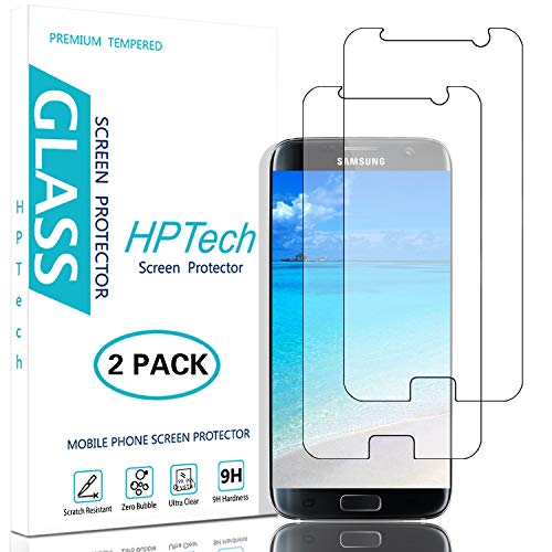 Product Cover HPTech Galaxy S7 Screen Protector - (2-Pack) Tempered Glass Film for Samsung Galaxy S7 Screen Protector Easy to Install, Bubble Free with Lifetime Replacement Warranty