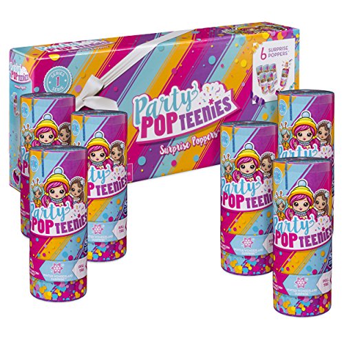 Product Cover Party Popteenies - Party Pack - 6 Surprise Popper Bundle with Confetti, Collectible Mini Dolls and Accessories, for Ages 4 and Up (Styles Vary)