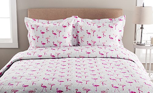 Product Cover Elite Home Microfiber Whimsical Printed Quilt (Full/Queen, Pink Flamingo)