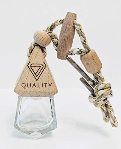 Product Cover V-Quality Empty 7ml Refillable Car Aromatherapy Essential Oil Diffuser Car Air Freshener - Clear Glass Bottle With Wooden Caps - Vent Clip - And Hanging String (Smart 2-In-1 Design)