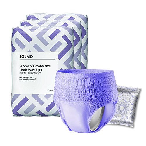 Product Cover Amazon Brand - Solimo Incontinence Protective Underwear for Women, Maximum Absorbency, Large, 54 Count (3 packs of 18)