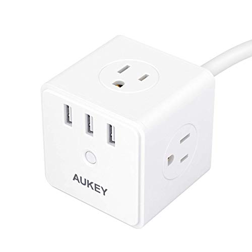 Product Cover AUKEY Power Strip Cube, Surge Protector with 4 AC Outlets 3 USB Charging Ports, 5-Foot Extension Cord and 1875W Power for iPhone Xs/XR, iPad Pro and Samsung S8/S9 and Other Home Appliances
