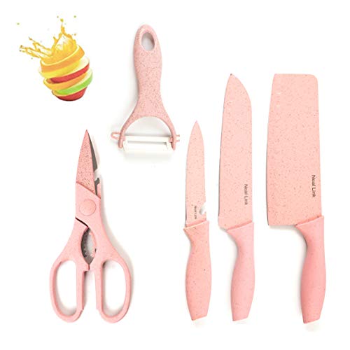 Product Cover Kitchen Ceramic Knife Set Non-Slip Sheaths Grip Zirconium Blade Cut Slice Resistance Peeler (Pink)