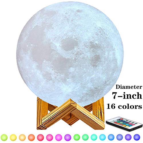 Product Cover 7 inch Moon Lamp,6inch,8inch,9inch,10inch and11inch Diameter Moon Light Lamps are Available, 3D Printing Moon Lamp with Stand,Touch Control and Remote Control with LED 16 Colors.