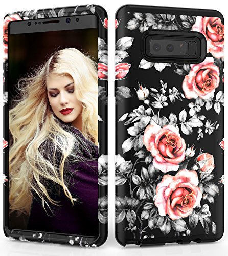 Product Cover Samsung Galaxy Note 8 Case, Adcoog [Flower] Three Layers Heavy Duty Case for Girls/Women Hybrid Protective Floral Case for for Samsung Note 8 (Black+Flower 5)