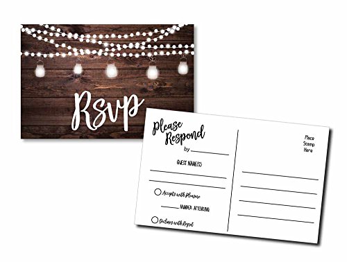Product Cover 50 RSVP Rustic - Wood and Lights - Postcards - Any Occasion - Response Card, RSVP Reply, RSVP kit for Wedding, Rehearsal, Baby Bridal Shower, Birthday, Retirement Party Invitio