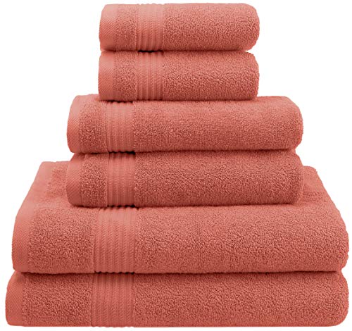 Product Cover Hotel & Spa Quality Super Absorbent and Soft, Cotton, 6 Piece Turkish Towel Set for Kitchen and Decorative Bathroom Sets Includes 2 Bath Towels 2 Hand Towels 2 Washcloths, Coral