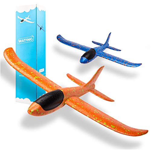 Product Cover WATINC 2pcs 13.5inch Airplane, Manual Throwing, Fun, challenging, Outdoor Sports Toy, Model Foam Airplane, Blue & Orange Airplane (WT-Airplane 2Pcs)