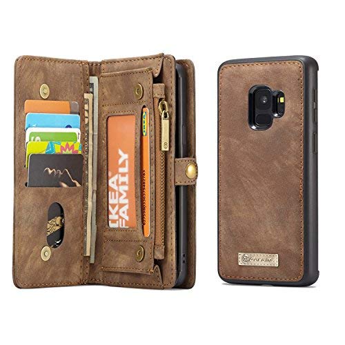 Product Cover Samsung Galaxy S9 Plus Wallet, ICE FROG Detachable Magnetic Handmade Cowhide PU Leather Credit Card Slots Purse Pouch Flip Shell Removable Back Phone Case Cover - Brown