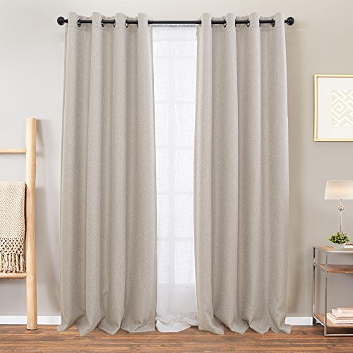Product Cover Vangao Room Darkening Curtains for Living Room Grommet Top Linen Textured Drapes for Bedroom 84 inches Long,2 Panels, Greyish Beige
