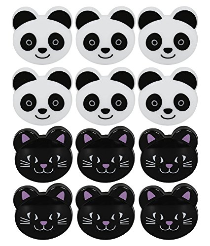 Product Cover Set of 12 Novelty Animal Face Bag Clips Cat & Panda Set