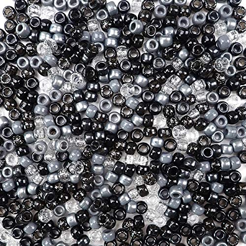 Product Cover Mystic Black & Gray Multicolor Mix Plastic Craft Pony Beads, 6 x 9mm, 500 Beads