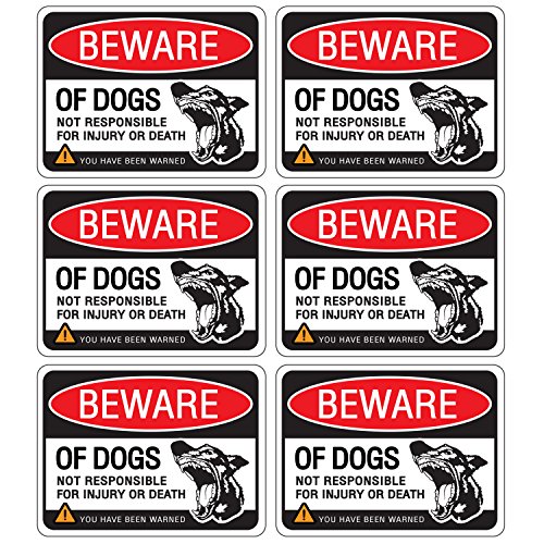 Product Cover Beware of Dog Sign Stickers for Home and Business, Vinyl Decals, UV Protected & Waterproof, 4 X 3 Inch - 6 Labels