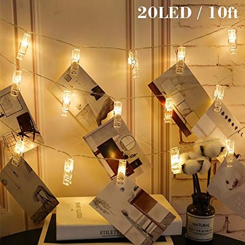 Product Cover Twinkle Star 10ft 20 Photo Clips String Lights Battery Operated Fairy String Lights with Clips for Hanging Pictures, Cards, Artwork, Warm White
