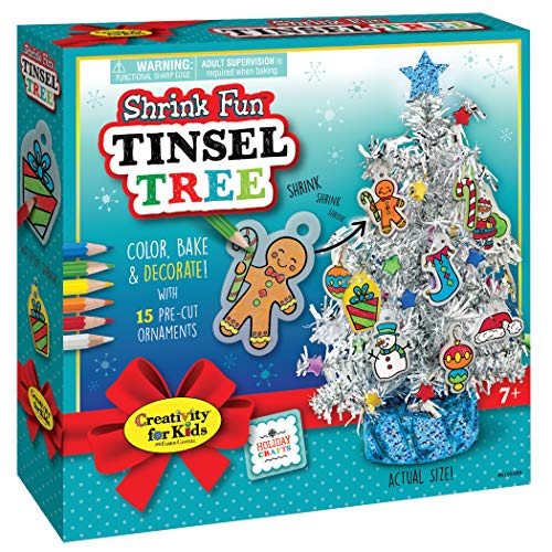 Product Cover Creativity for Kids Shrink Fun Tinsel Tree - Decorate A Tiny Tree with Shrink Fun Ornaments - Holiday Crafts for Kids