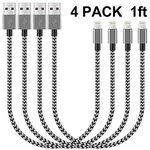 Product Cover Short iPhone Cable iPhone Charging Cable 4Pack 1FT Braided iPhone Charger Cable Fast Charge and Data Sync Cord for iPhone X XS Max 8 7 6S Plus iPad 2 3 4 Mini, iPad Pro Air, iPod Nano Touch(Black)