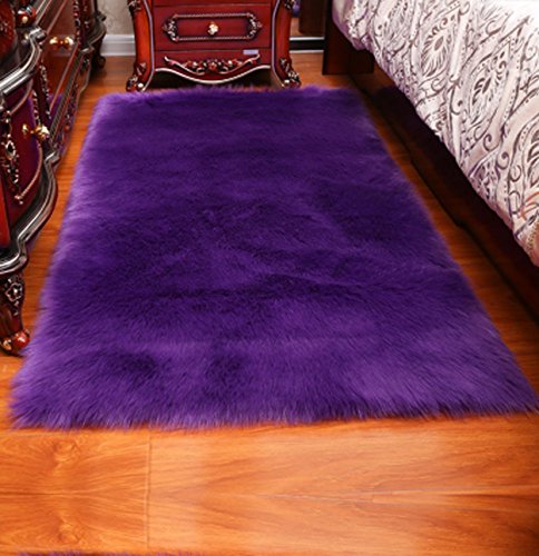 Product Cover Luxury Soft Faux Sheepskin Fur Area Rugs,Small Faux Fur Rug for Bedroom Living Room Purple - 2x3ft
