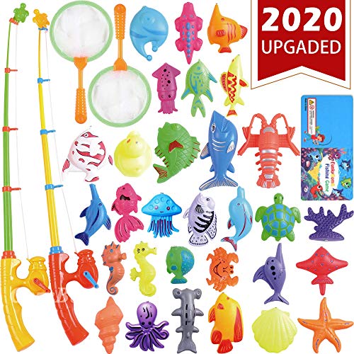 Product Cover CozyBomB Magnetic Fishing Toys Game Set for Kids Water Table Bathtub Kiddie Pool Party with Pole Rod Net, Plastic Floating Fish-Toddler Color Ocean Sea Animals Age 3 4 5 6 Year Old (Large)