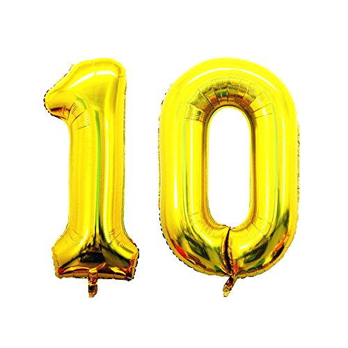 Product Cover GOER 42 Inch Gold Number 10 Balloon,Jumbo Foil Helium Balloons for 10th Birthday Party Decorations and 10th Anniversary Event