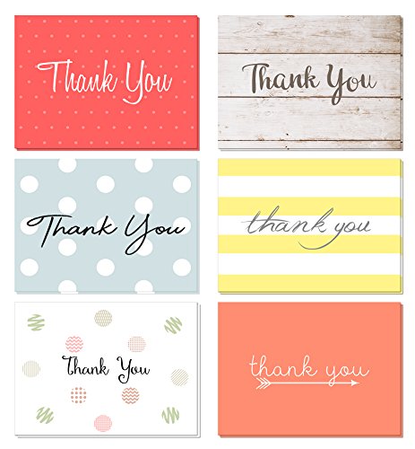 Product Cover (48 Pack) Thank You Cards Set with Envelopes - Professional Paper with red Yellow Silver Blue Pink Designs and Blank White Inside - Bulk Pack of Notes Perfect for Baby Shower Wedding Birthday Party