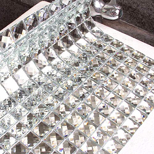 Product Cover Diflart Mirror Glass Mosaic Tile Crystal Diamond Mosaic Tile 3/4 inch Pack of 5(Silver)