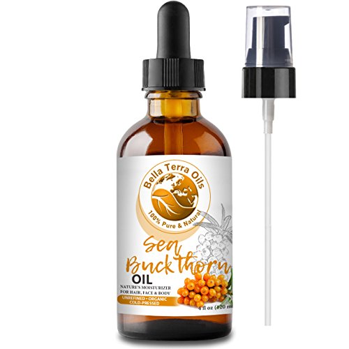 Product Cover NEW Sea Buckthorn Oil. 4oz. Cold-pressed from Berry. Unrefined. Organic. 100% Pure. Non-comedogenic. Relieves Symptoms of Eczema, Psoriasis, Acne. Natural Moisturizer. For Hair, Skin, Stretch Marks.