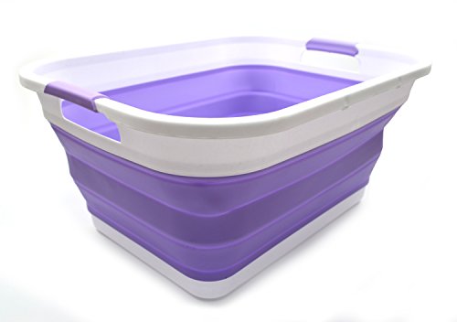 Product Cover SAMMART Collapsible Plastic Laundry Basket - Foldable Pop Up Storage Container/Organizer - Portable Washing Tub - Space Saving Hamper/Basket (Rectangular, Lt. Purple)