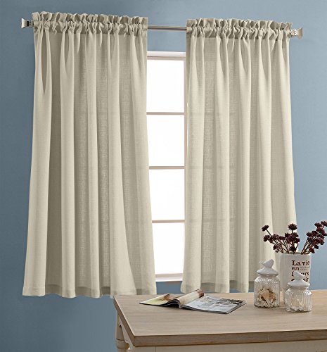 Product Cover jinchan Tier Curtains Semi Sheer Short Curtains Kitchen Casual Weave Cafe Curtains Half Window Treatments 2 Panels 45