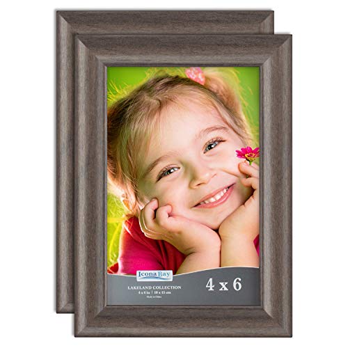 Product Cover Icona Bay 4x6 Picture Frame (2 Pack, Hickory Brown), Photo Frame 4 x 6, Composite Wood Frame for Walls or Tables, Set of 2 Lakeland Collection
