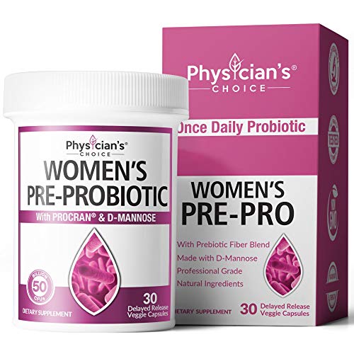 Product Cover Prebiotics & Probiotics for Women - Clinically Proven ProCran - Organic Prebiotics, 50 Billion CFU, D-Mannose & Cranberry for Digestive, Immune, Feminine Health, Soy & Dairy Free, 30 Vegan Capsules
