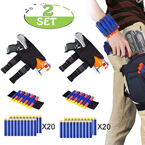Product Cover POKONBOY Waistband Compatible with Nerf Guns - 2-Pack Kids Tactical Waist Bag Holster Kit, 2 Blaster Holster and 2 Dart Wrist Kits and 40 Bullets (Guns Not Included)
