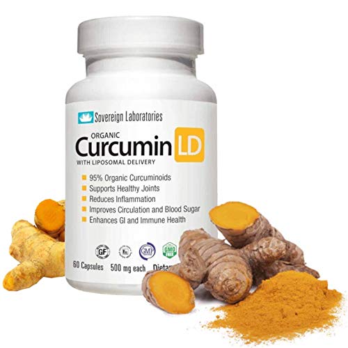 Product Cover Organic Curcumin-LD - 95% Curcumonoids 60pc 500mg Capsules with Proprietary Liposolmal For 4x More Bioactive Absorption. Non GMO Veggie Caps. Supports Healthy Joints, Anti Inflammatory, Bioperine Free