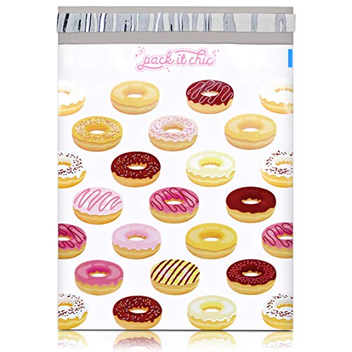 Product Cover Pack It Chic - 10X13 (100 Pack) Doughnut Pattern Poly Mailer Envelope Plastic Custom Mailing & Shipping Bags - Self Seal (More Designs Available)