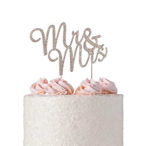 Product Cover Mr and Mrs ROSE GOLD Cake Topper | Premium Sparkly Crystal Diamond Rhinestones | Wedding Anniversary Bridal Shower Bachelorette Party or Vow Renewal Decoration Ideas | Perfect Keepsake (Mr & Mrs Rose)