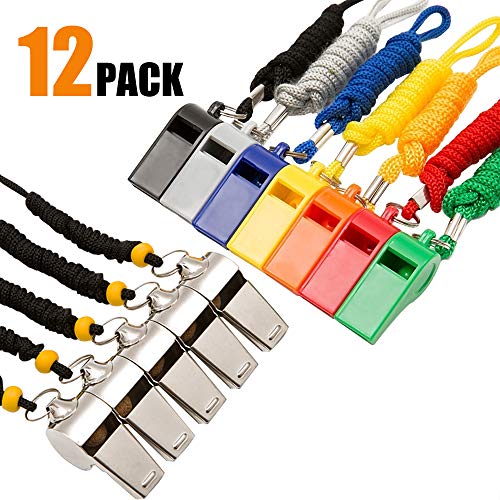 Product Cover hipat Whistle, 12 Packs Sports Whistles Lanyard, Loud Crisp Sound Whistle Bulk Ideal Coaches, Referees Officials