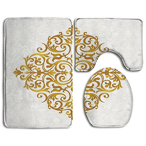 Product Cover Guiping Victorian Style Traditional Filigree Inspired Royal Oriental Classic Print Decorative Bathroom Rug Mats Set 3 Piece,Funny Bathroom Rugs Graphic Bathroom Sets,Anti-skid Toilet Mat Set